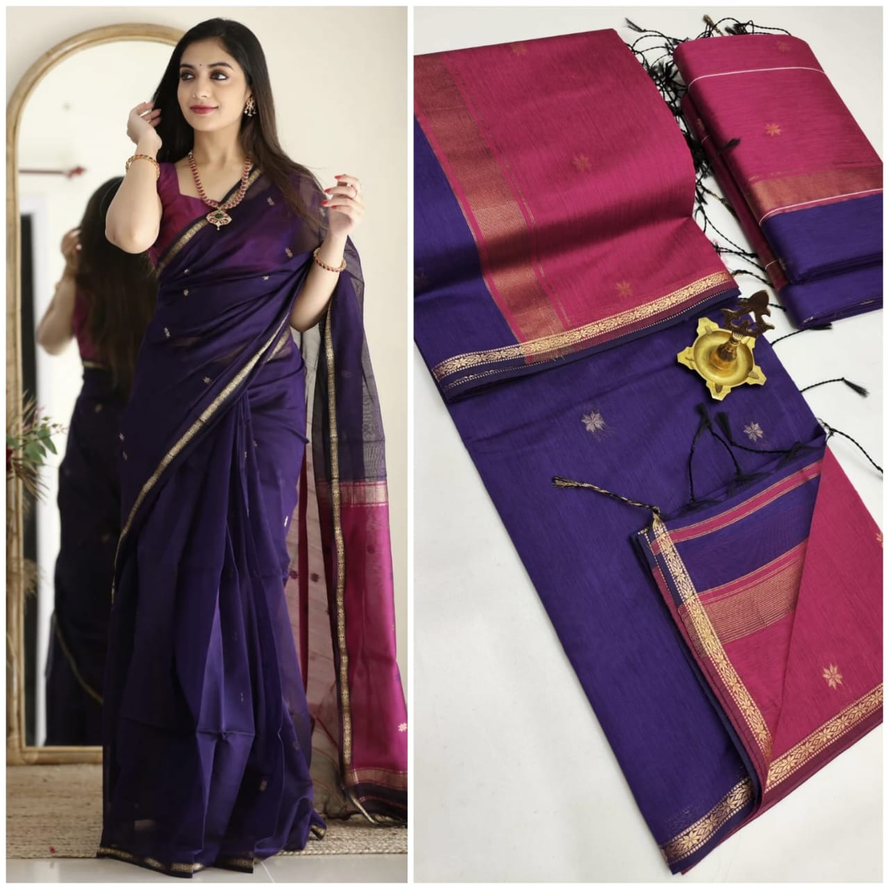 Regal Allure Maheshwari Silk Cotton Saree | A Symphony of Deep Hues