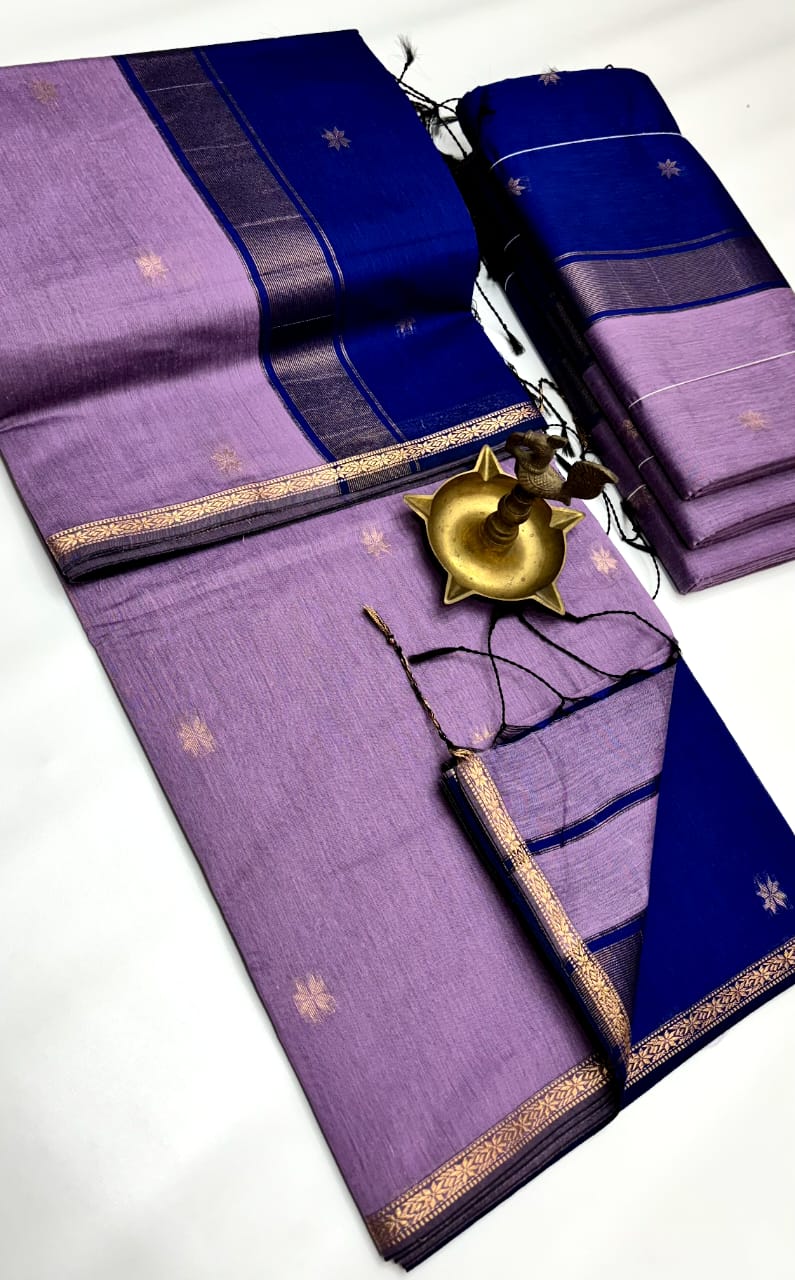 Lavender Bliss Maheshwari Silk Cotton Saree | A Whisper of Elegance