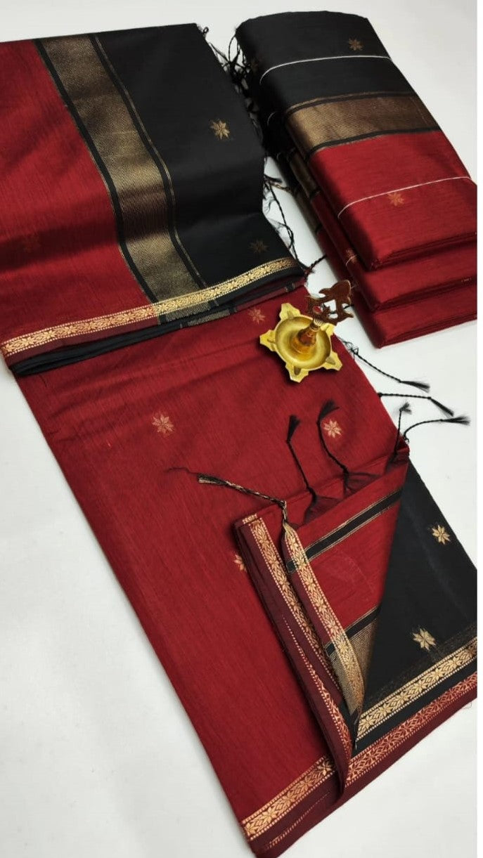 Twin Flame Maheshwari Silk Cotton Saree | A Dance of Bold Contrasts
