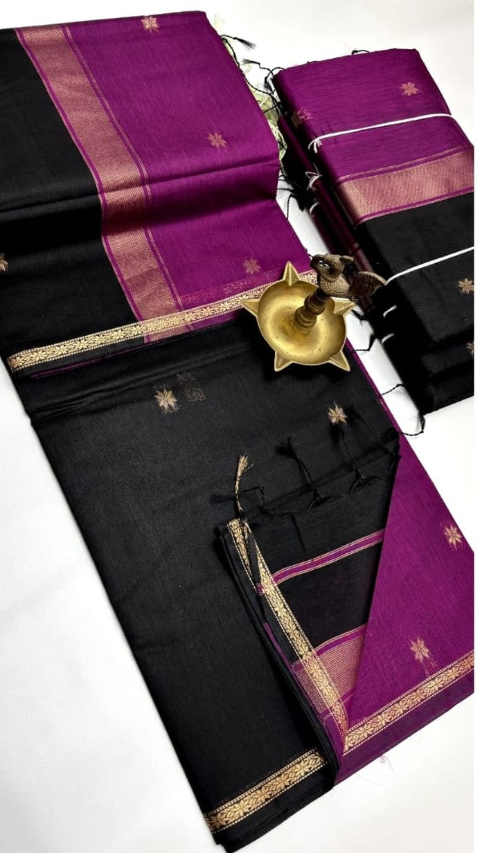 Midnight Elegance Maheshwari Silk Cotton Saree | A Tale of Bold Beauty