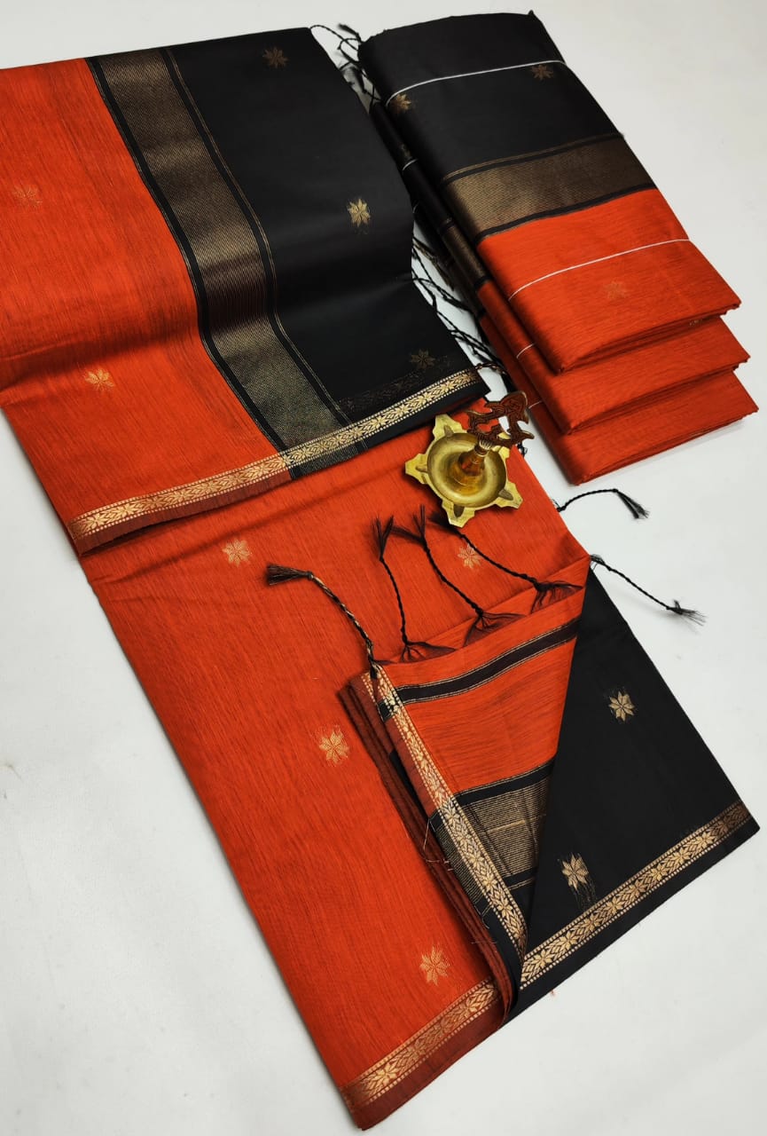 Sunset Glow Maheshwari Silk Cotton Saree | A Symphony of Bold Hues