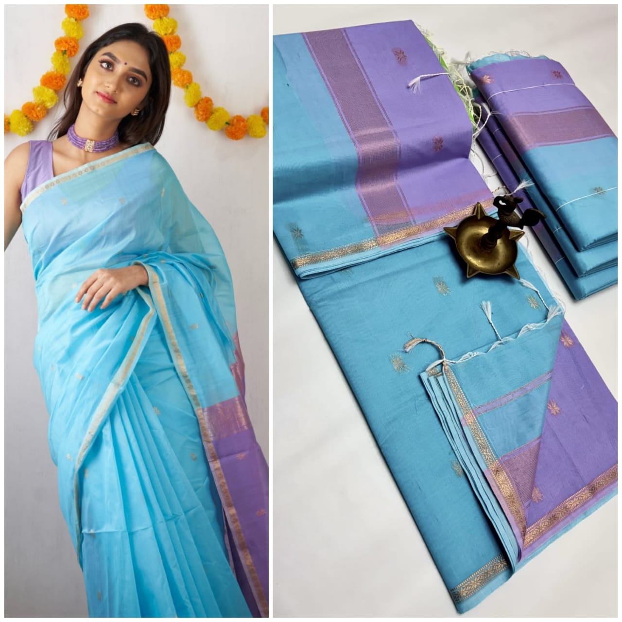 Aqua Bliss Maheshwari Silk Cotton Saree