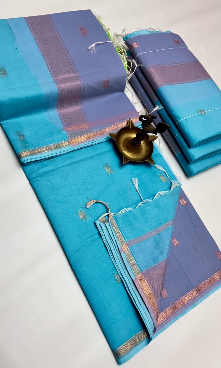 Aqua Bliss Maheshwari Silk Cotton Saree