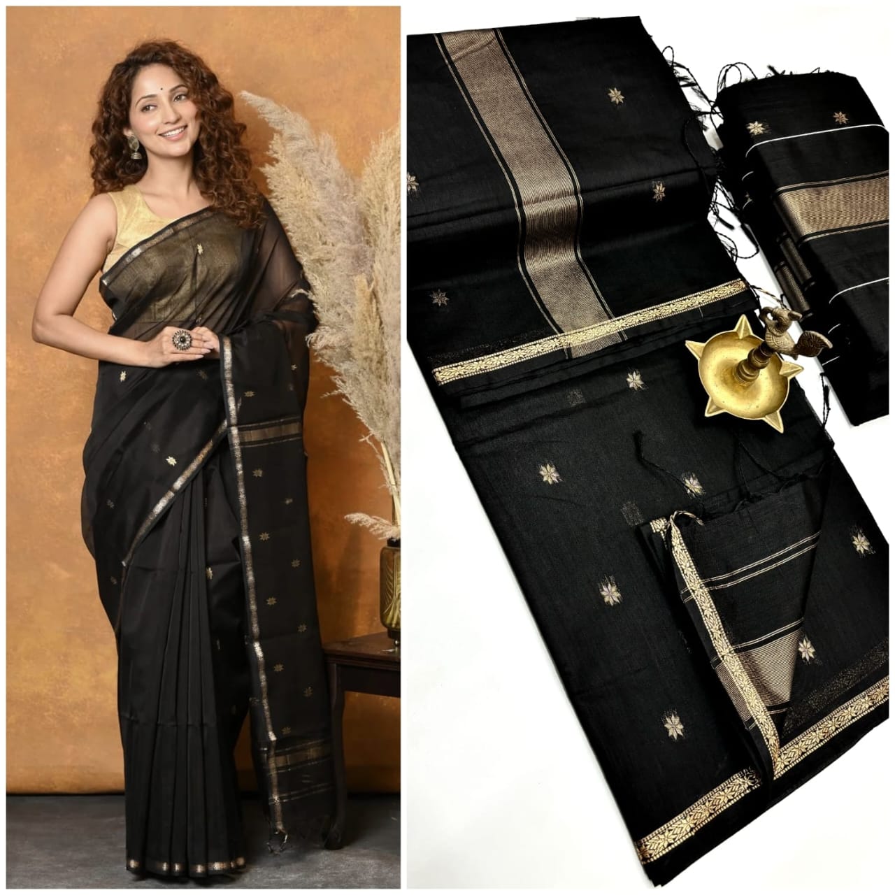 Noir & Crimson Majesty Maheshwari Silk Cotton Saree | Colors That Speak Confidence