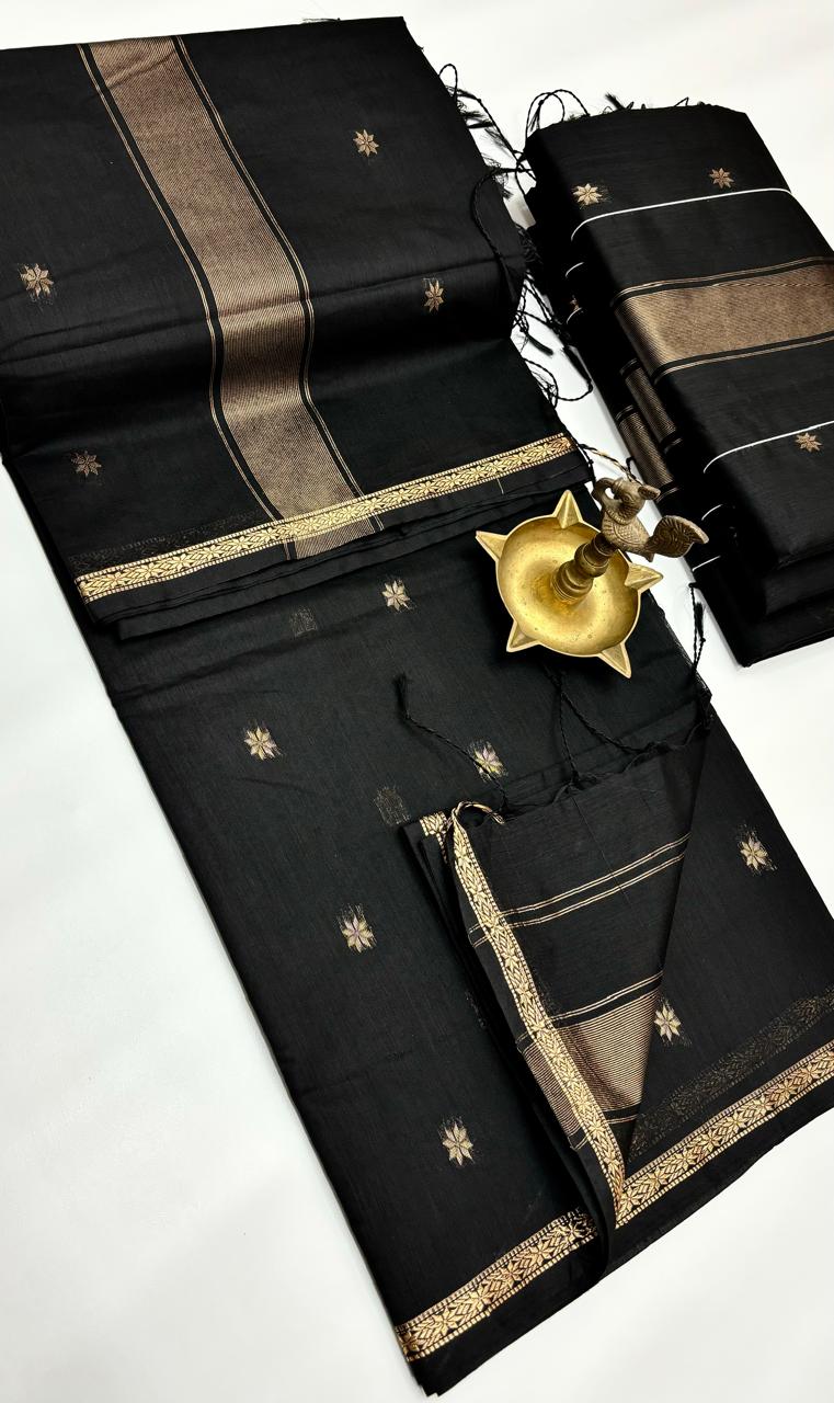 Noir & Crimson Majesty Maheshwari Silk Cotton Saree | Colors That Speak Confidence