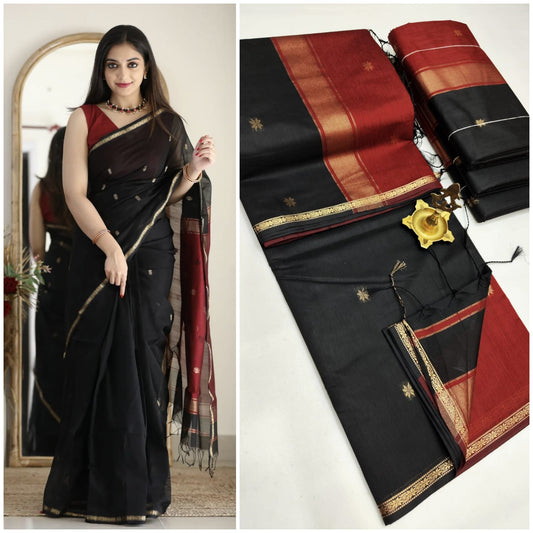 Twin Flame Maheshwari Silk Cotton Saree | A Dance of Bold Contrasts