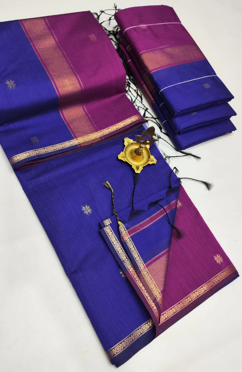 Twilight Bloom Maheshwari Silk Cotton Saree | A Dance of Rich Hues & Timeless Beauty