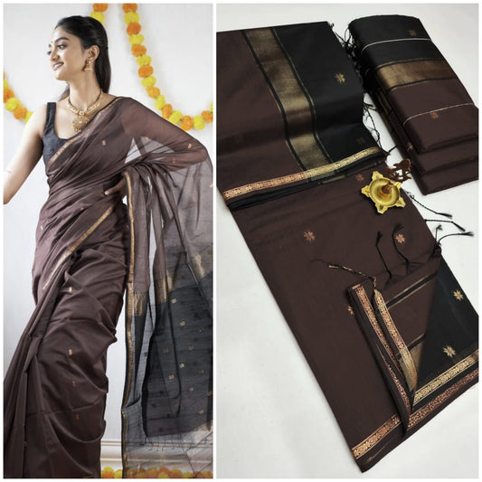 Mocha Glow Maheshwari Silk Cotton Saree