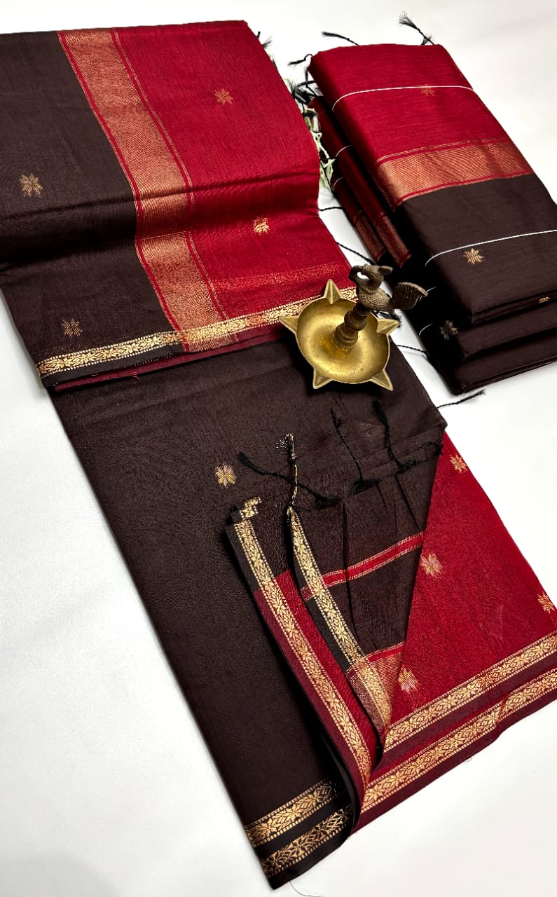 Mocha Glow Maheshwari Silk Cotton Saree