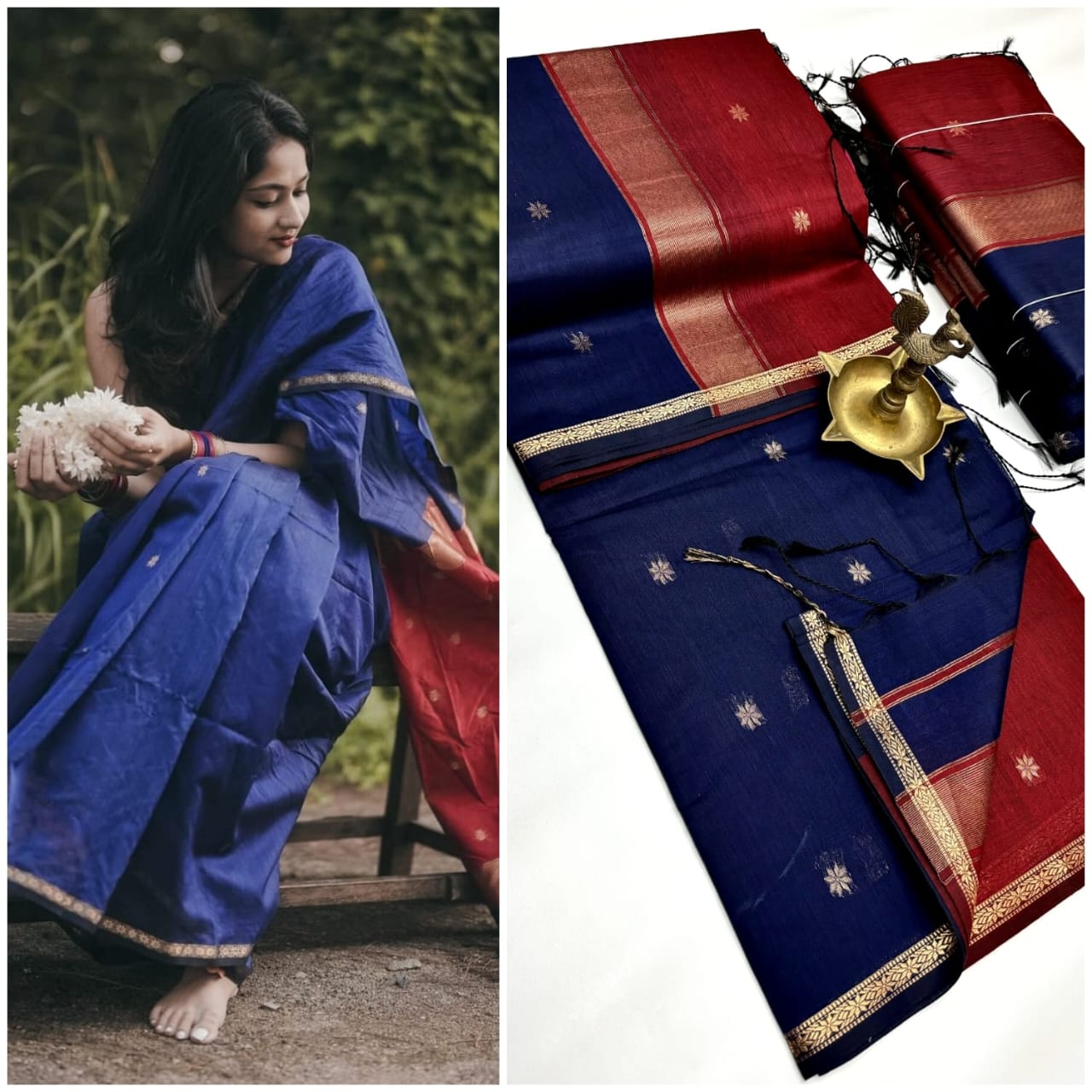 Regal Allure Maheshwari Silk Cotton Saree | A Symphony of Deep Hues