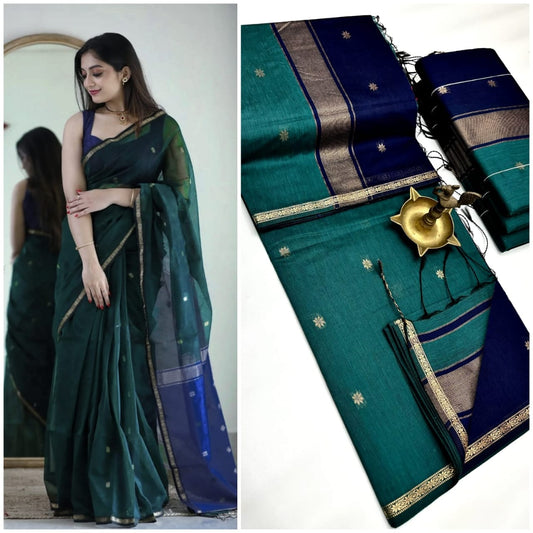 Ocean Whisper Maheshwari Silk Cotton Saree | Grace in Every Flow