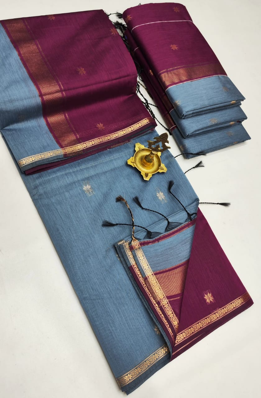 Moonlit Plum Maheshwari Silk Cotton Saree | Subtle Sophistication Meets Regal Charm