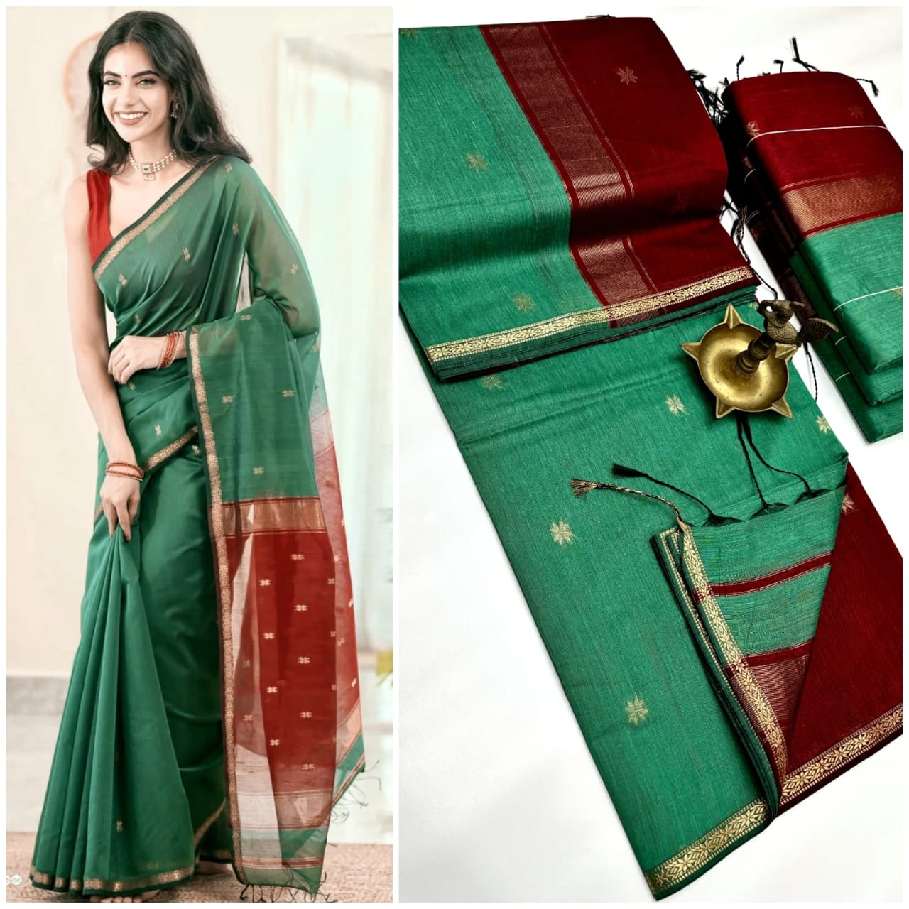 Enchanted Grove Maheshwari Silk Cotton Saree | A Tale of Earthy Elegance