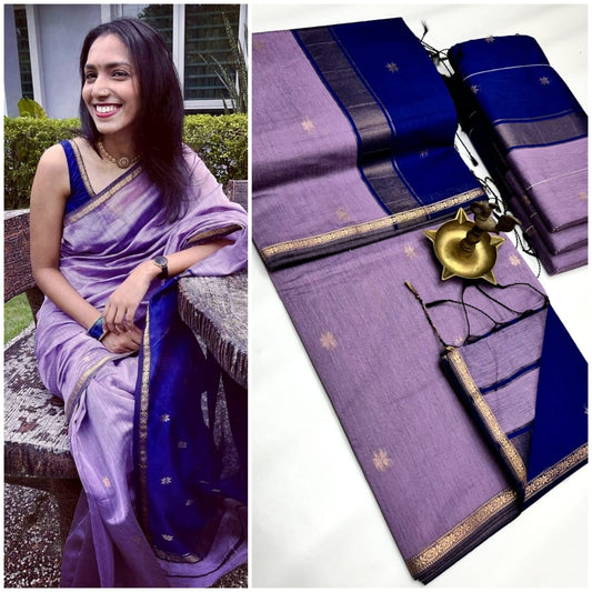 Lavender Bliss Maheshwari Silk Cotton Saree | A Whisper of Elegance