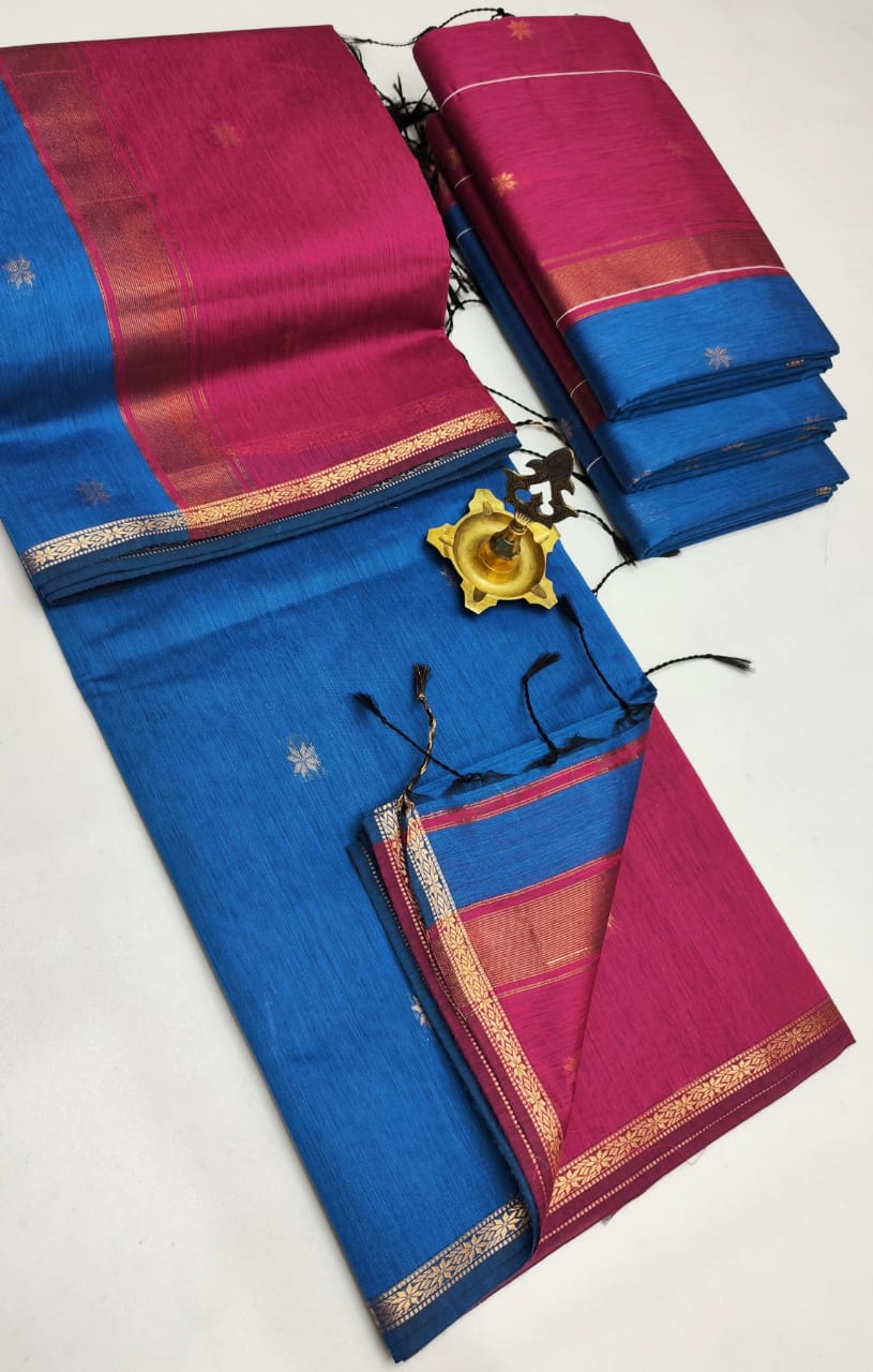 Twilight Bloom Maheshwari Silk Cotton Saree | A Dance of Rich Hues & Timeless Beauty