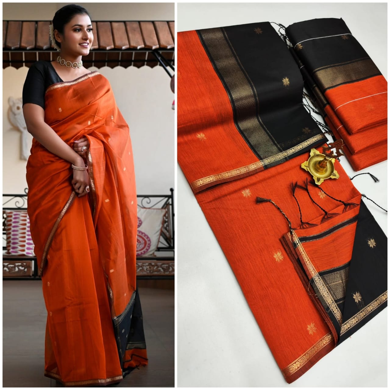 Sunset Glow Maheshwari Silk Cotton Saree | A Symphony of Bold Hues