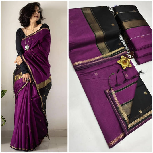 Midnight Elegance Maheshwari Silk Cotton Saree | A Tale of Bold Beauty