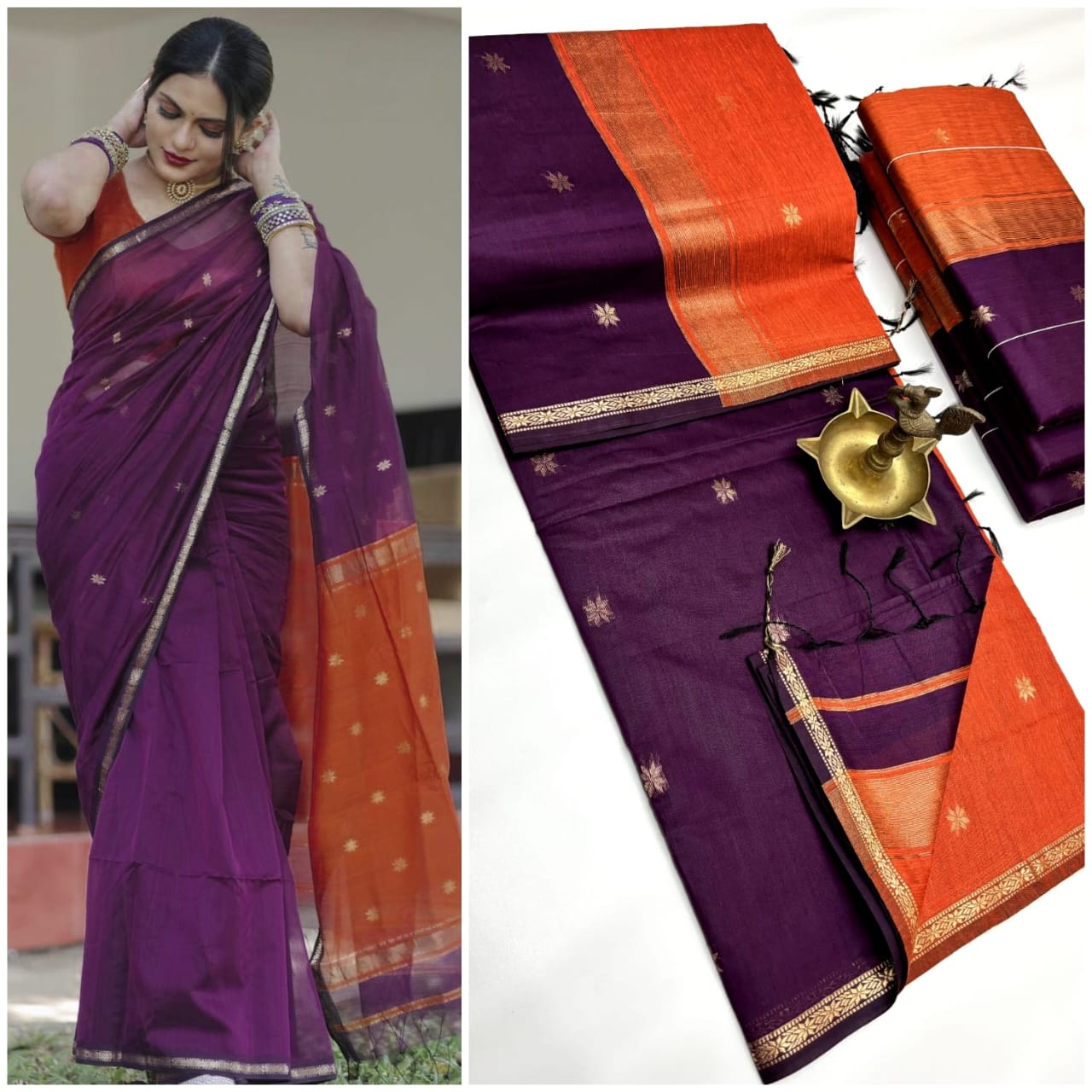 Sunset Glow Maheshwari Silk Cotton Saree | A Symphony of Bold Hues