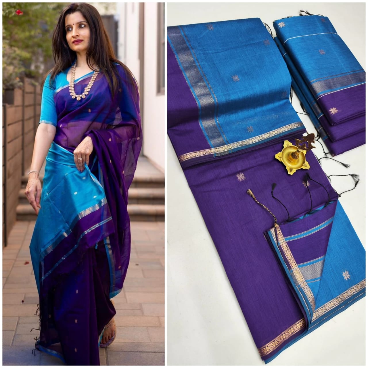 Twilight Bloom Maheshwari Silk Cotton Saree | A Dance of Dusky Hues