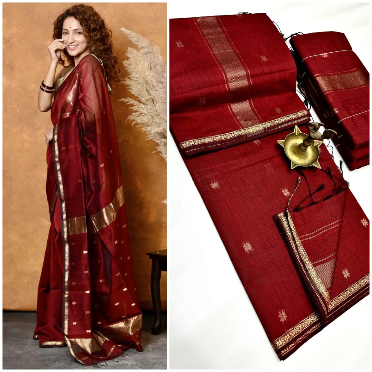 Noir & Crimson Majesty Maheshwari Silk Cotton Saree | Colors That Speak Confidence