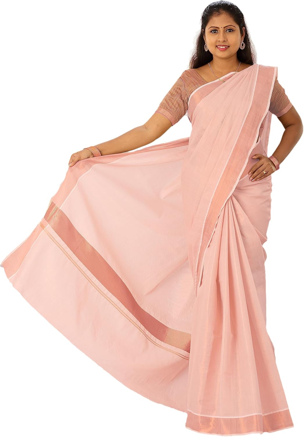 Copper Charm Kerala Cotton Tissue Kasavu Saree