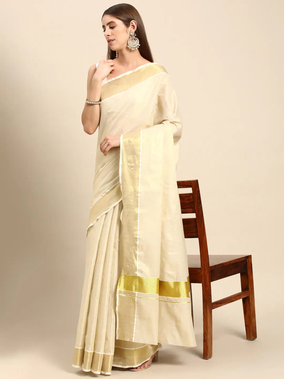 Golden Grace Kerala Cotton Tissue Kasavu Saree