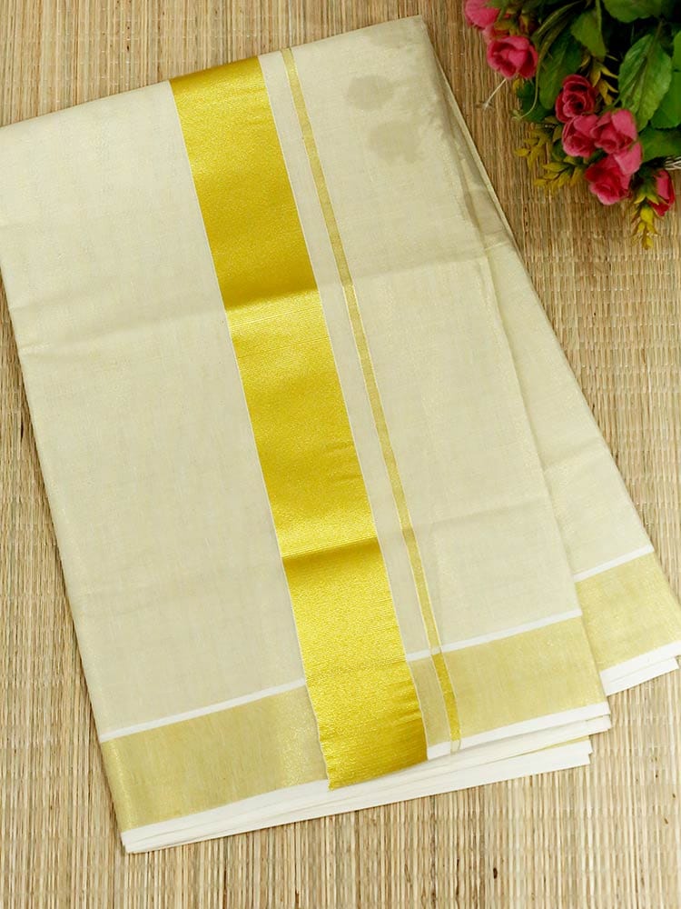 Golden Grace Kerala Cotton Tissue Kasavu Saree