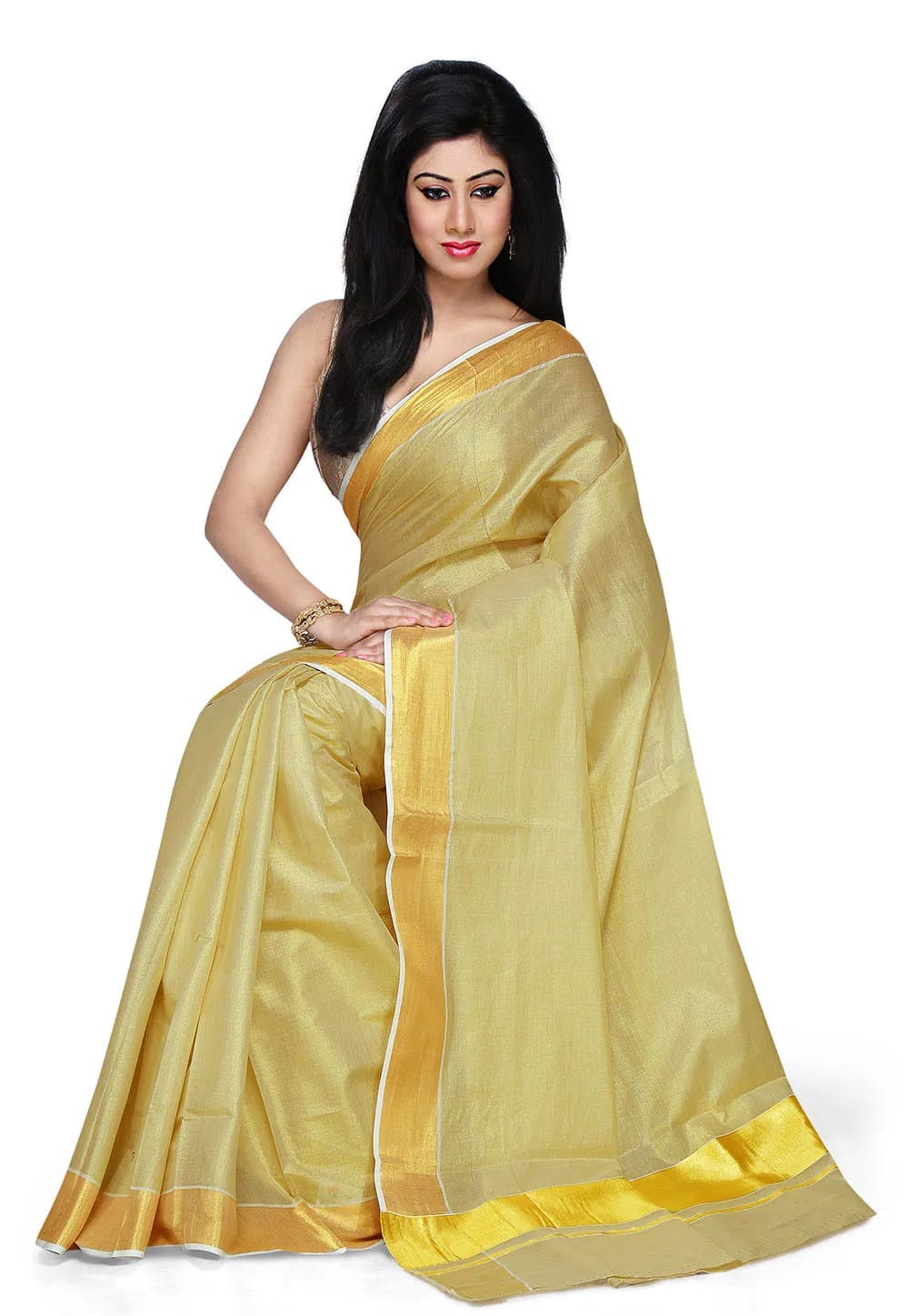 Golden Grace Kerala Cotton Tissue Kasavu Saree