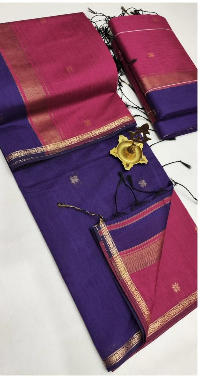 Regal Allure Maheshwari Silk Cotton Saree | A Symphony of Deep Hues