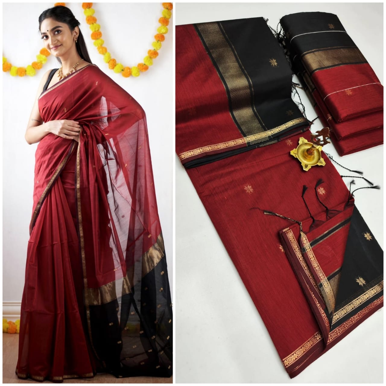 Twin Flame Maheshwari Silk Cotton Saree | A Dance of Bold Contrasts