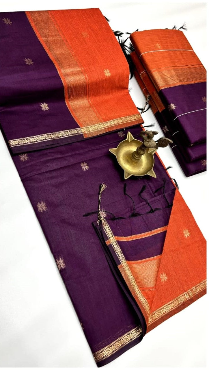 Sunset Glow Maheshwari Silk Cotton Saree | A Symphony of Bold Hues