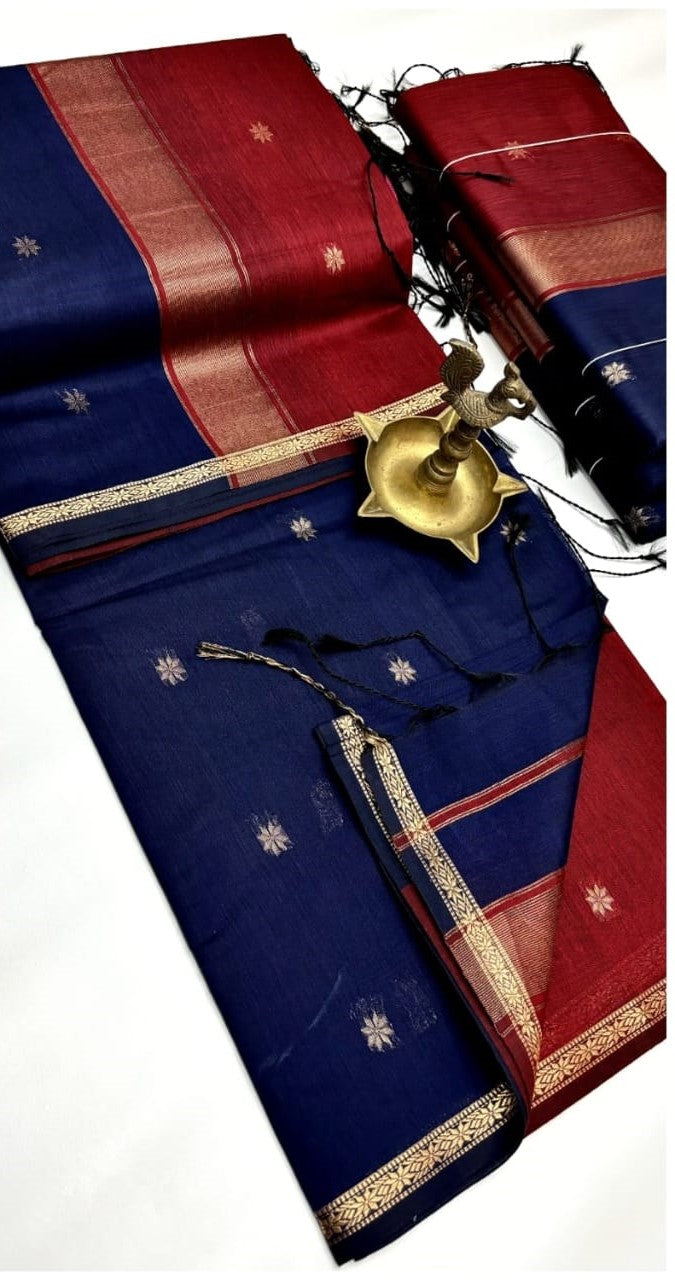 Regal Allure Maheshwari Silk Cotton Saree | A Symphony of Deep Hues