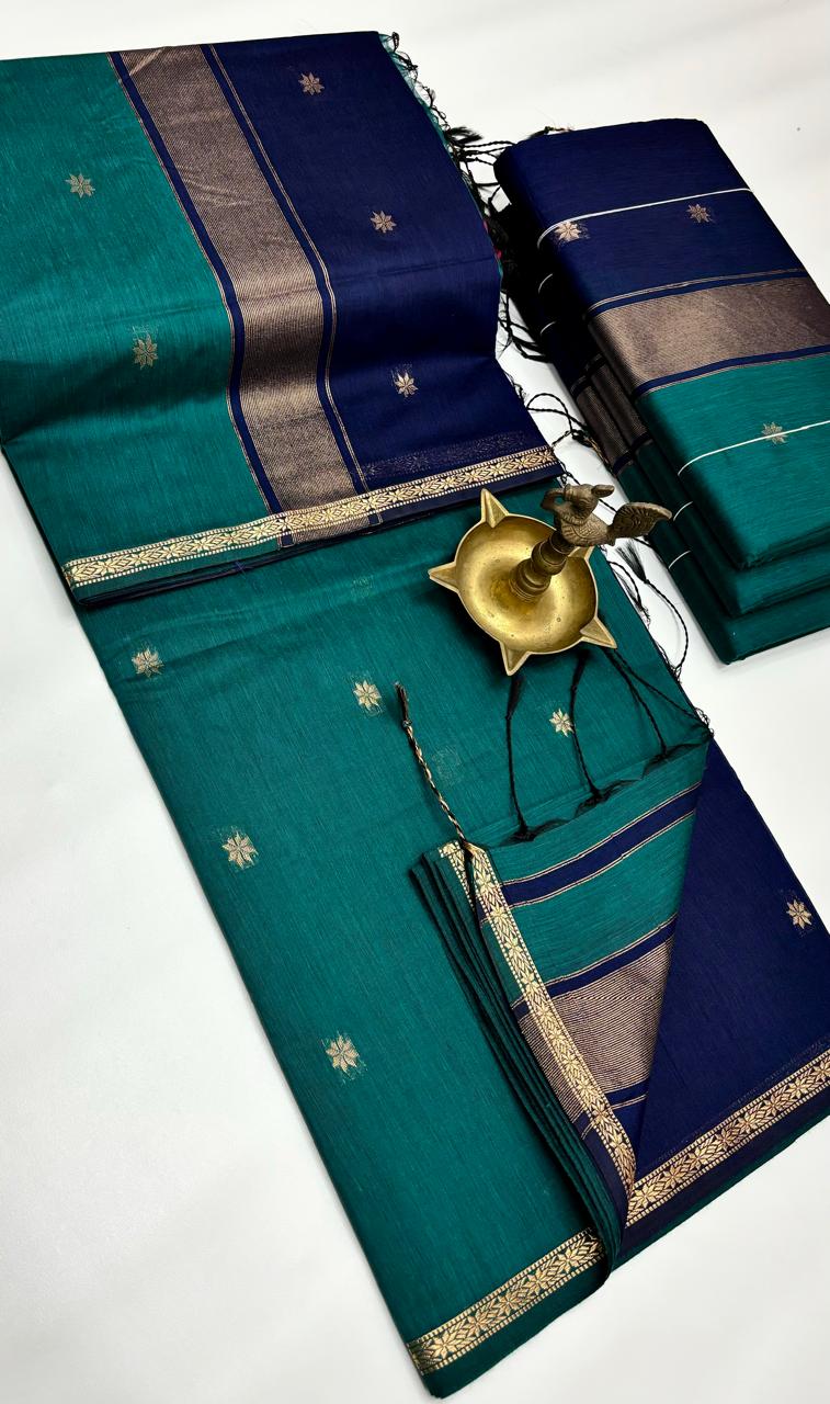 Ocean Whisper Maheshwari Silk Cotton Saree | Grace in Every Flow