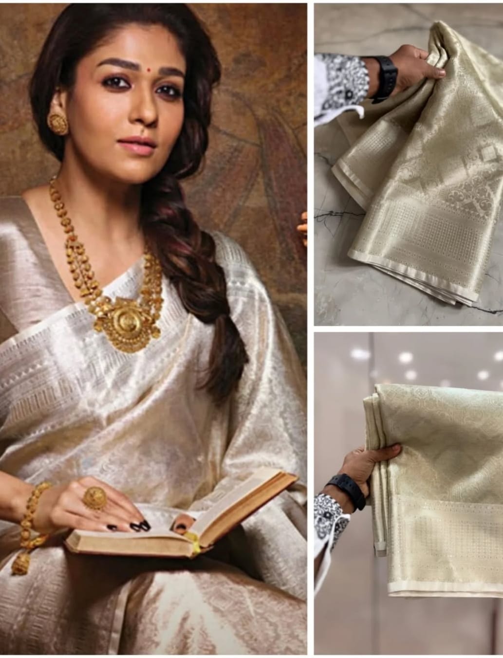 Nayanthara-Inspired White Banarasi Tissue Silk Saree